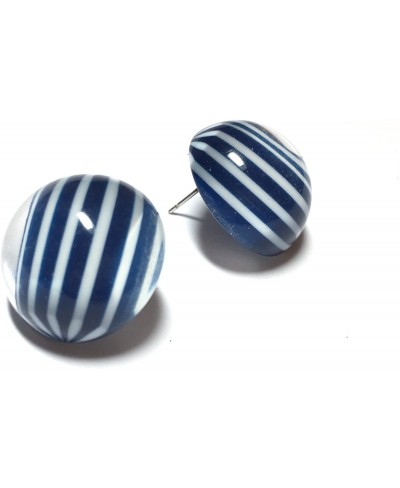 Blue Stud Earrings Navy Blue Striped Retro Button Studs Earrings nautical preppy vintage lucite posts $16.71 Stud