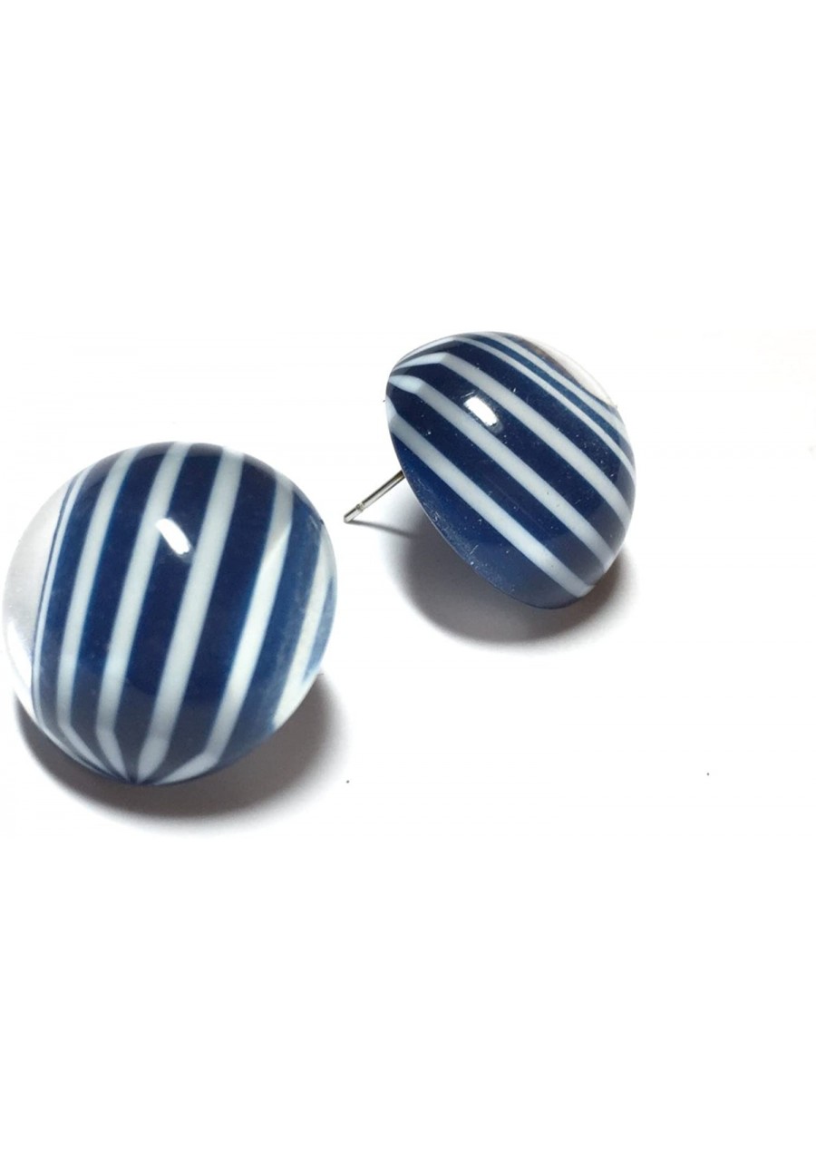 Blue Stud Earrings Navy Blue Striped Retro Button Studs Earrings nautical preppy vintage lucite posts $16.71 Stud