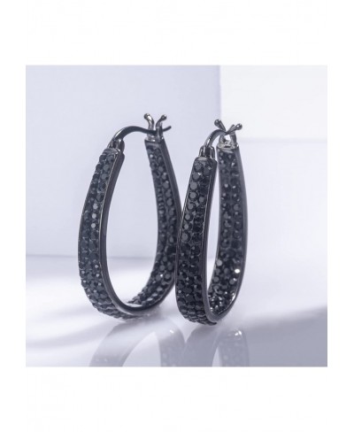 Crystal Hoop Earrings for Women Girl Black Oval Inside Out Hoop Earring Jewelry $22.41 Hoop