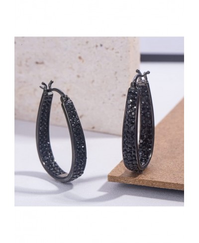 Crystal Hoop Earrings for Women Girl Black Oval Inside Out Hoop Earring Jewelry $22.41 Hoop