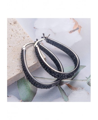 Crystal Hoop Earrings for Women Girl Black Oval Inside Out Hoop Earring Jewelry $22.41 Hoop