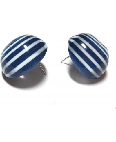 Blue Stud Earrings Navy Blue Striped Retro Button Studs Earrings nautical preppy vintage lucite posts $16.71 Stud