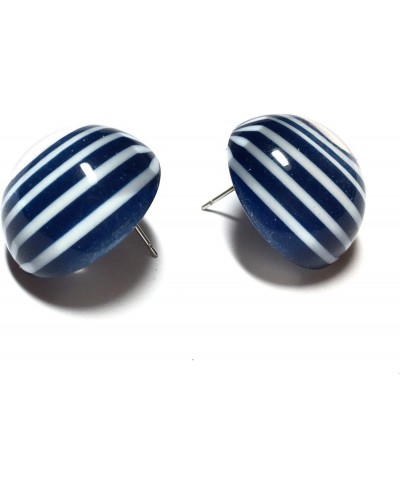 Blue Stud Earrings Navy Blue Striped Retro Button Studs Earrings nautical preppy vintage lucite posts $16.71 Stud