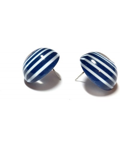 Blue Stud Earrings Navy Blue Striped Retro Button Studs Earrings nautical preppy vintage lucite posts $16.71 Stud