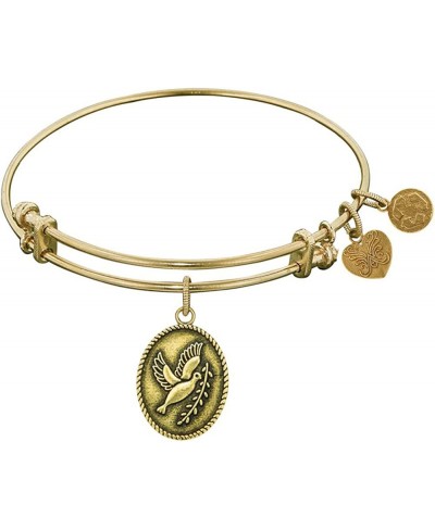 Antique Smooth Finish Brass Dove with Olive Branch+Peace Expandable Bangle $16.83 Bangle