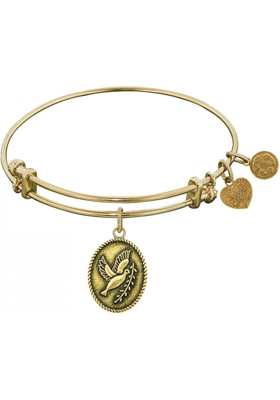 Antique Smooth Finish Brass Dove with Olive Branch+Peace Expandable Bangle $16.83 Bangle