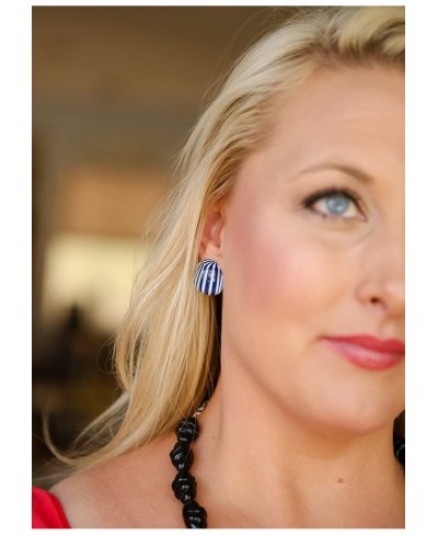 Blue Stud Earrings Navy Blue Striped Retro Button Studs Earrings nautical preppy vintage lucite posts $16.71 Stud