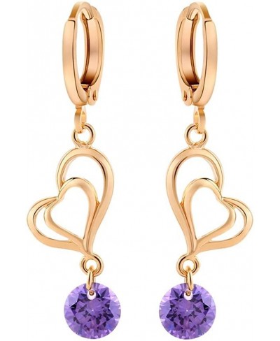 18K Gold Plated Cubic Zirconia Hoop Earrings Double Heart Dangle Earrings for Women $8.00 Hoop