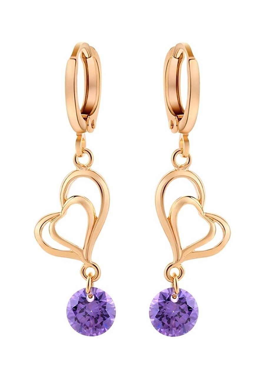 18K Gold Plated Cubic Zirconia Hoop Earrings Double Heart Dangle Earrings for Women $8.00 Hoop