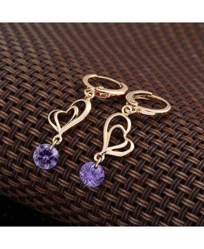 18K Gold Plated Cubic Zirconia Hoop Earrings Double Heart Dangle Earrings for Women $8.00 Hoop