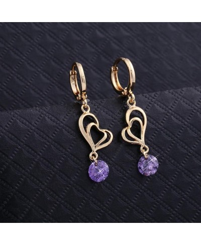 18K Gold Plated Cubic Zirconia Hoop Earrings Double Heart Dangle Earrings for Women $8.00 Hoop