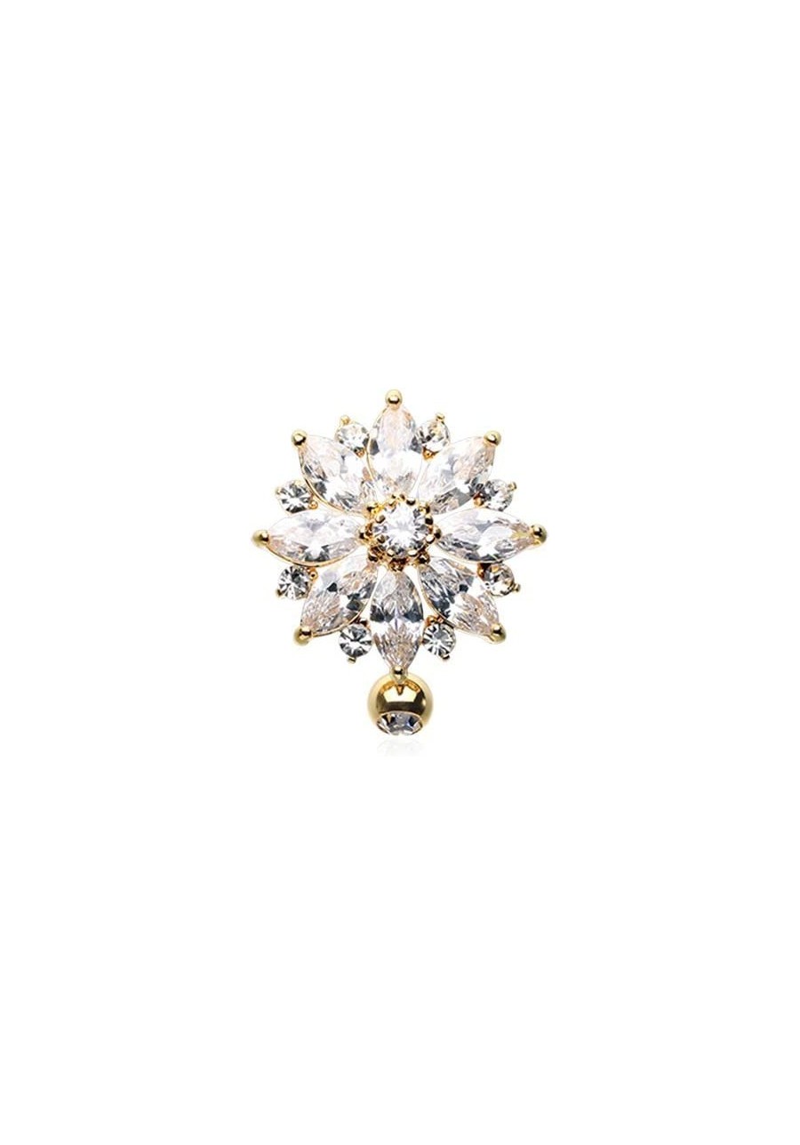 Golden Wild Flower Multi-Gem Reverse Belly Button Ring Gold Plated 316L Surgical Steel $23.39 Piercing Jewelry