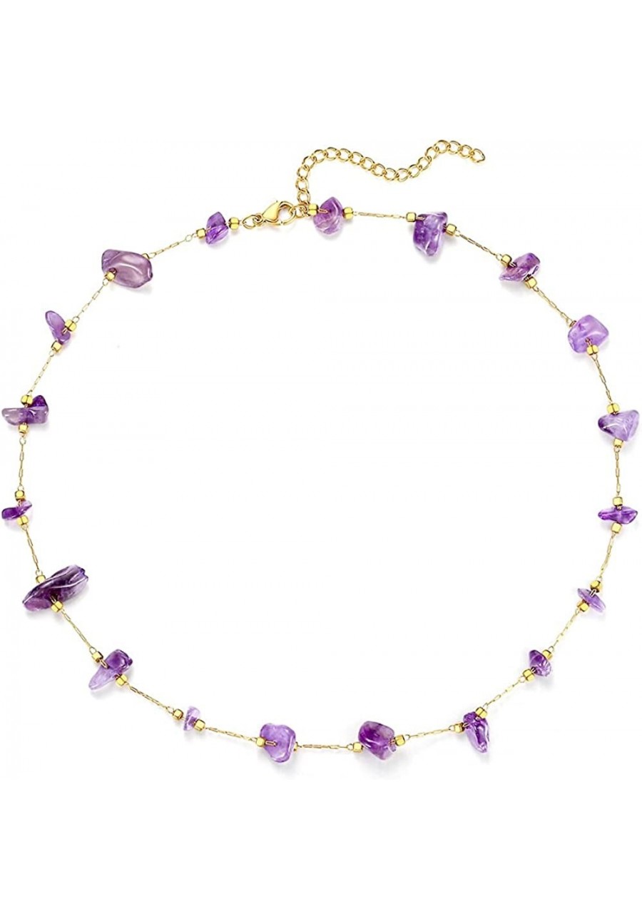 Amethyst Necklace Amethyst Crystal Necklace for Women Purple Crystal Stone Choker Necklace $11.38 Chokers