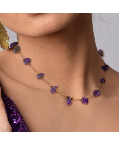 Amethyst Necklace Amethyst Crystal Necklace for Women Purple Crystal Stone Choker Necklace $11.38 Chokers