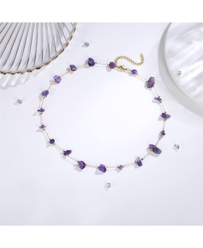 Amethyst Necklace Amethyst Crystal Necklace for Women Purple Crystal Stone Choker Necklace $11.38 Chokers