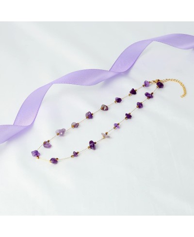 Amethyst Necklace Amethyst Crystal Necklace for Women Purple Crystal Stone Choker Necklace $11.38 Chokers