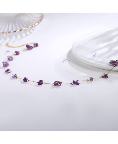 Amethyst Necklace Amethyst Crystal Necklace for Women Purple Crystal Stone Choker Necklace $11.38 Chokers