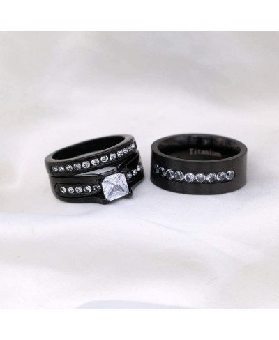 2 Rings His Her Wedding Ring Sets for Him and Her Couple Rings Black Matching Ring Women Engagement $31.51 Wedding Bands