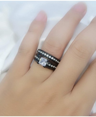 2 Rings His Her Wedding Ring Sets for Him and Her Couple Rings Black Matching Ring Women Engagement $31.51 Wedding Bands