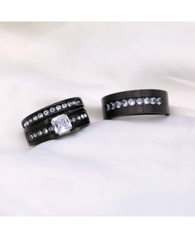 2 Rings His Her Wedding Ring Sets for Him and Her Couple Rings Black Matching Ring Women Engagement $31.51 Wedding Bands