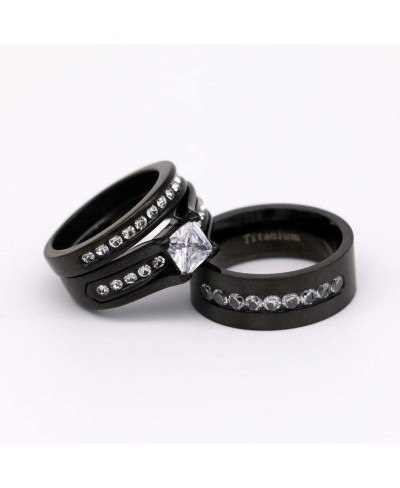 2 Rings His Her Wedding Ring Sets for Him and Her Couple Rings Black Matching Ring Women Engagement $31.51 Wedding Bands