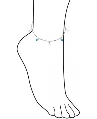 Dangle Open Star Multi Charm Aqua Blue Cats Eye Bead Anklet For Teen Ankle Bracelet For Women 925 Sterling Silver Adjustable ...