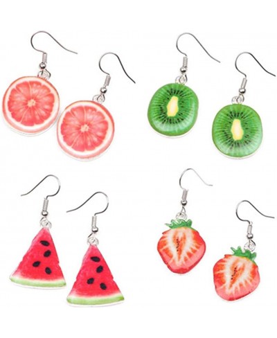 4 Pairs Fruits Dangle Earrings Set for Women Girl's Strawberry Watermelon Lemon Kiwi Food Fruits Funny Drop Earrings $7.75 Dr...