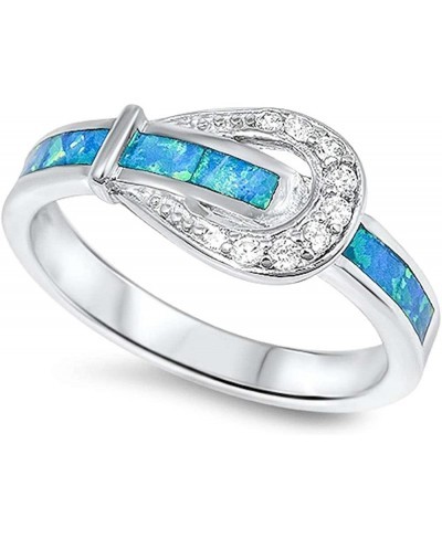 Lab Created Blue Opal & Cz Belt Buckle .925 Sterling Silver Ring Sizes 4-10 sro16614-bo $29.49 Statement