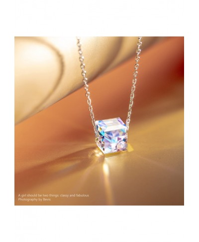 Fantastic World Necklaces for Women Sterling Silver Chain & Cube Crystals from Austria Gift for Her with Delicate Jewelry Box...