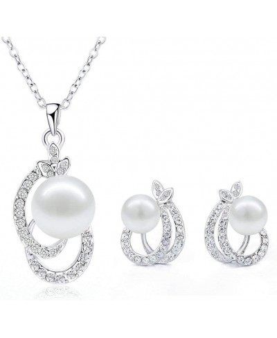 Jewelry Set Gold Plated Faux Pearl Pendant Necklace Dangle Earring Stud Set Valentine's Day Jewelry Gifts for Women $14.25 Je...