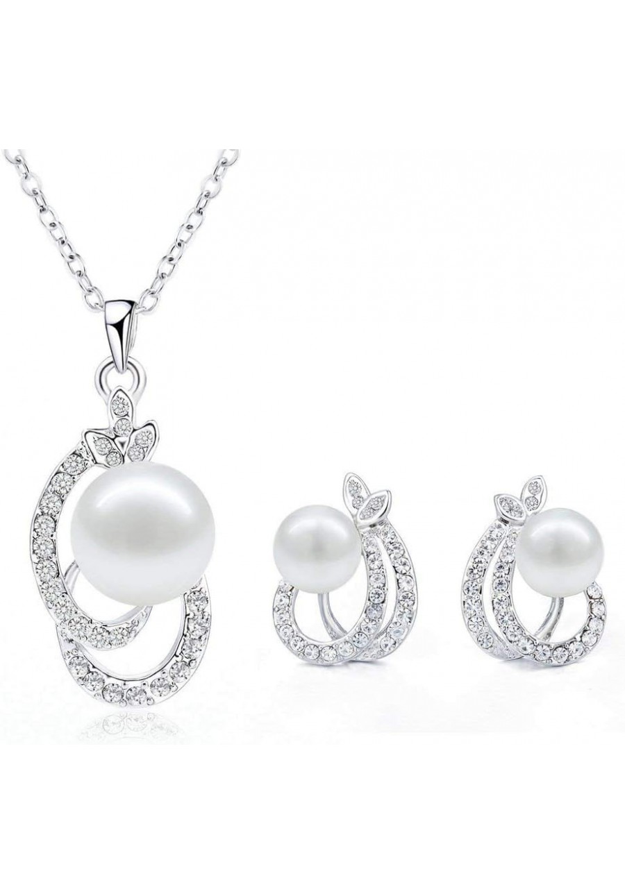 Jewelry Set Gold Plated Faux Pearl Pendant Necklace Dangle Earring Stud Set Valentine's Day Jewelry Gifts for Women $14.25 Je...