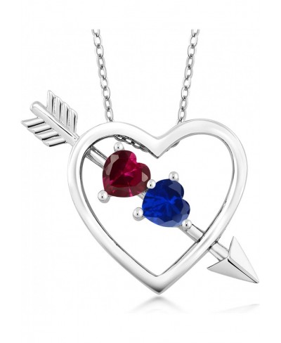 925 Sterling Silver Created Ruby and Created Sapphire Heart and Arrow Pendant Necklace (1.21 Ct with 18 Inch Silver Chain) $4...