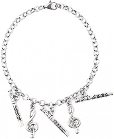 Adjustable 8.5” Stainless Steel Bracelet Flute Treble Clef Personalize with Clip on Charms 68J $18.42 Link