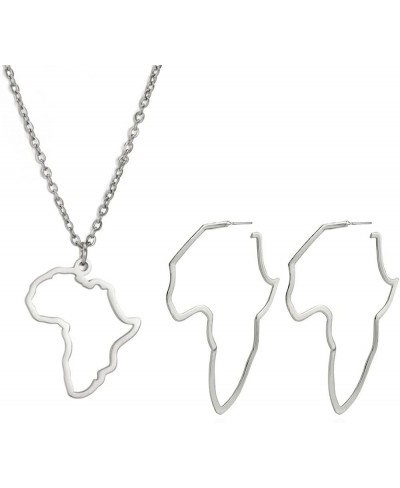 Africa Map Outline Pendant Necklace and Earrings Set Gold Plated Trendy Africa Motherland Continent Outline Jewelry Set $7.35...