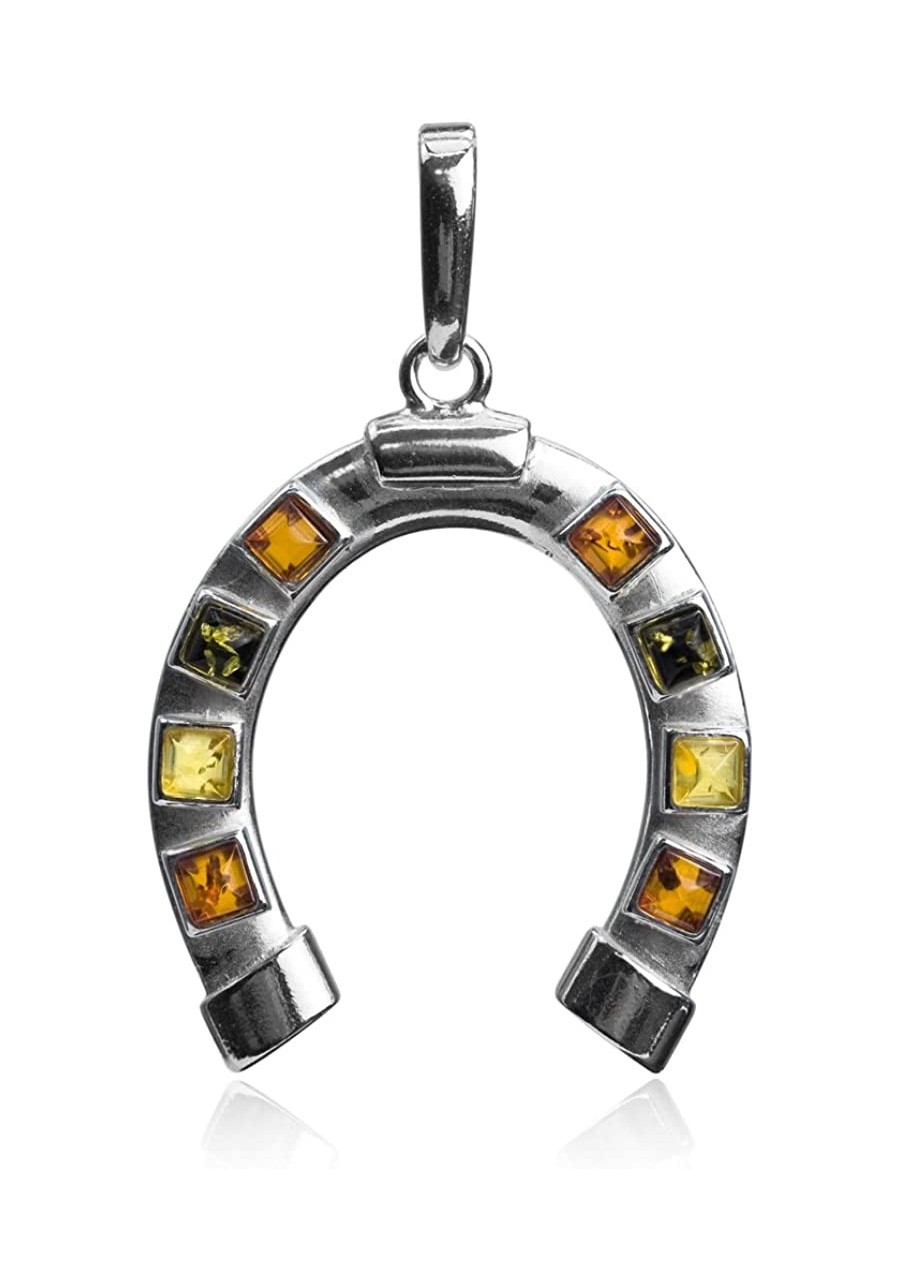 Sterling Silver Multicolor Amber Horseshoe Luck Pendant $24.34 Pendants & Coins