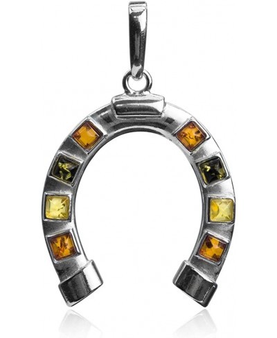 Sterling Silver Multicolor Amber Horseshoe Luck Pendant $24.34 Pendants & Coins