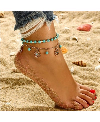 Tassel Anklets Set Gold Turquoise Anklet Bracelets Beaded Beach Foot Jewelry Adjustable for Women and Girls (2Pcs) $13.64 Ank...