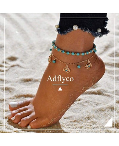 Tassel Anklets Set Gold Turquoise Anklet Bracelets Beaded Beach Foot Jewelry Adjustable for Women and Girls (2Pcs) $13.64 Ank...