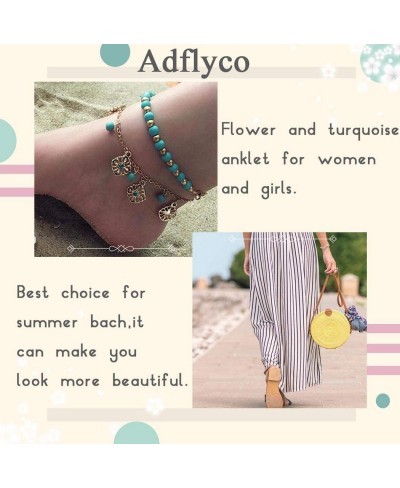 Tassel Anklets Set Gold Turquoise Anklet Bracelets Beaded Beach Foot Jewelry Adjustable for Women and Girls (2Pcs) $13.64 Ank...