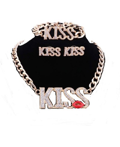 Women Necklace Jewelry Set Gold Plated Crystal Kiss Lipstick Costume Fashion Wedding Party $18.83 Jewelry Sets