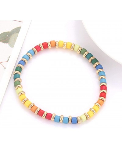 Beaded Bracelets for Women Brass Bead Ball Chain Bracelets Rainbow Enamel Tile Bracelets for Girls Stackable Layering Stretch...