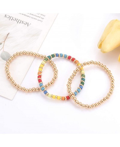 Beaded Bracelets for Women Brass Bead Ball Chain Bracelets Rainbow Enamel Tile Bracelets for Girls Stackable Layering Stretch...