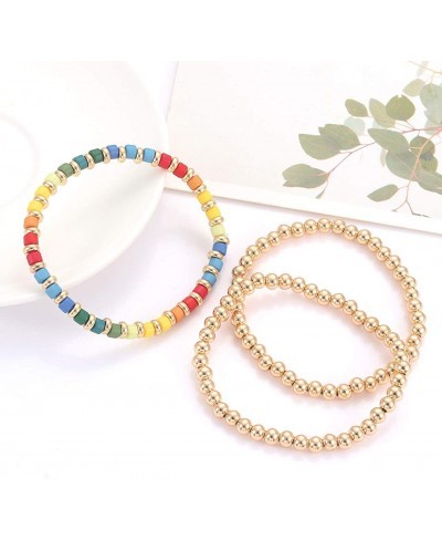 Beaded Bracelets for Women Brass Bead Ball Chain Bracelets Rainbow Enamel Tile Bracelets for Girls Stackable Layering Stretch...