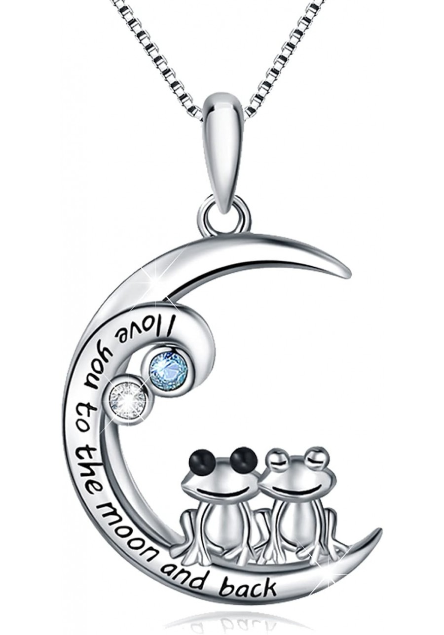 925 Sterling Silver Pig/Koala/Frog/Cat Horse Necklace I Love You to the Moon and Back Cute Animal Love Heart Moon Pendant Nec...