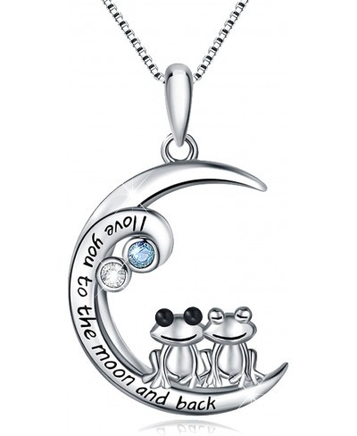 925 Sterling Silver Pig/Koala/Frog/Cat Horse Necklace I Love You to the Moon and Back Cute Animal Love Heart Moon Pendant Nec...