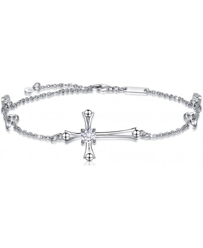 Cross Ankle Bracelet For Women 925 Sterling Silver Charm Adjustable Foot Anklet Large Cross Bracelet $24.38 Anklets