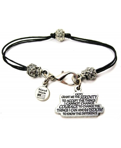 The Serenity Prayer Pewter Beaded Black Waxed Cotton Cord Bracelet 2.5 $28.83 Strand