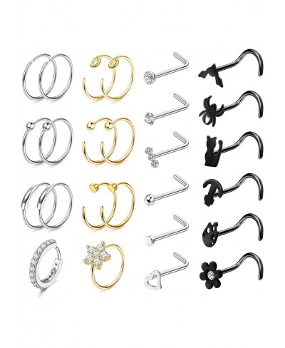 20G Nose Rings for Women Men L Shaped Screw Nose Stud Nose Hoop Silver Gold Black Nose Rings Hoops Surgical Stainless Steel N...