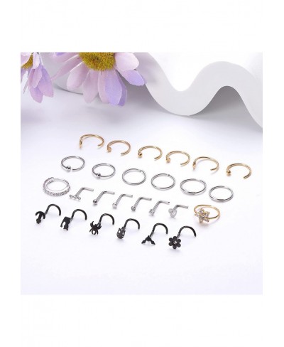 20G Nose Rings for Women Men L Shaped Screw Nose Stud Nose Hoop Silver Gold Black Nose Rings Hoops Surgical Stainless Steel N...