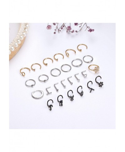 20G Nose Rings for Women Men L Shaped Screw Nose Stud Nose Hoop Silver Gold Black Nose Rings Hoops Surgical Stainless Steel N...